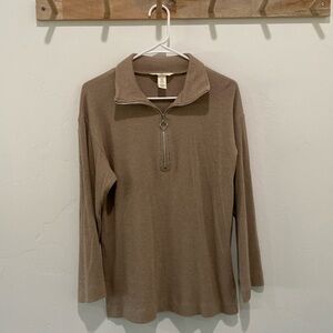 H&M Tan Ribbed Half Zip Sweater